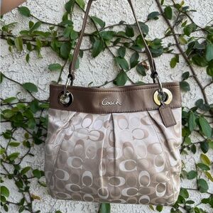 Coach Beige and Brown Signature Tote Bag with wallet